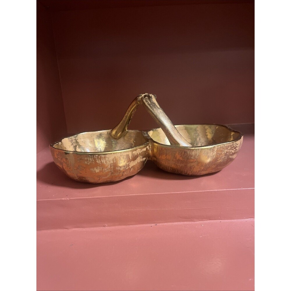 Vintage Stangl Pottery Granada Gold 3784 Double Bowl Candy Dish With Handle